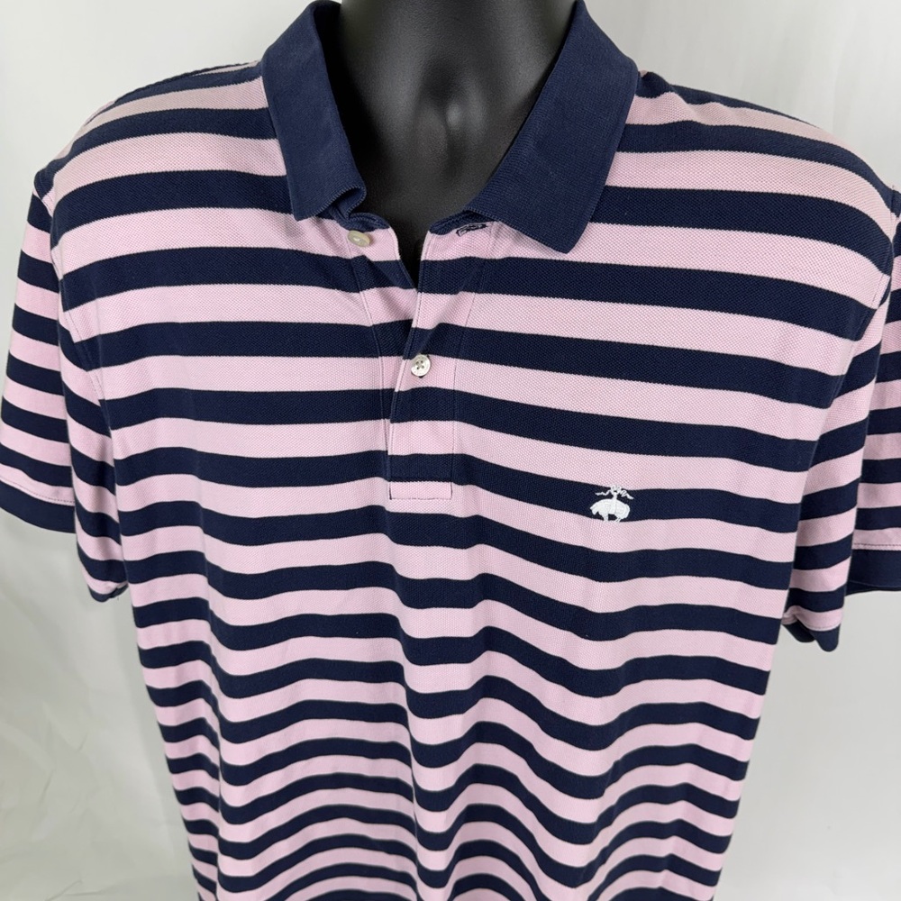 Brooks Brothers Navy and Pink Striped Polo